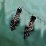 Perfect Sparkle Blue Stone Black Beads Chain Fashion Earring