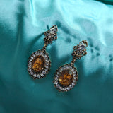 Art Deco Vintage Style Orange & White Stone Copper Earring