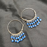 Classy Hoop Style With Blue Beads Fashion Earring