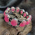 Oval Pink Gemstone With Black Beads Adjustable Bracelet