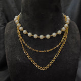 Triple Layer Fresh White Pearls Fashion Necklace