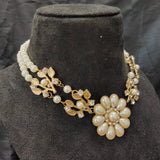 Big Pearl Flower With Leaf Design Pearl Layer Necklace