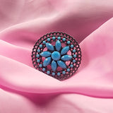 Oxidised Gemstone Flower Ring
