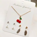 Beautiful Cherry Pendant With Multi Stud Earring Necklace Set