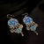 Fine Blue Flower Print In Real Solid 925 Silver Vintage Style Earring