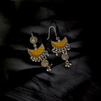 Classy Half Moon Shape Yellow Print In Solid 925 Silver Earring