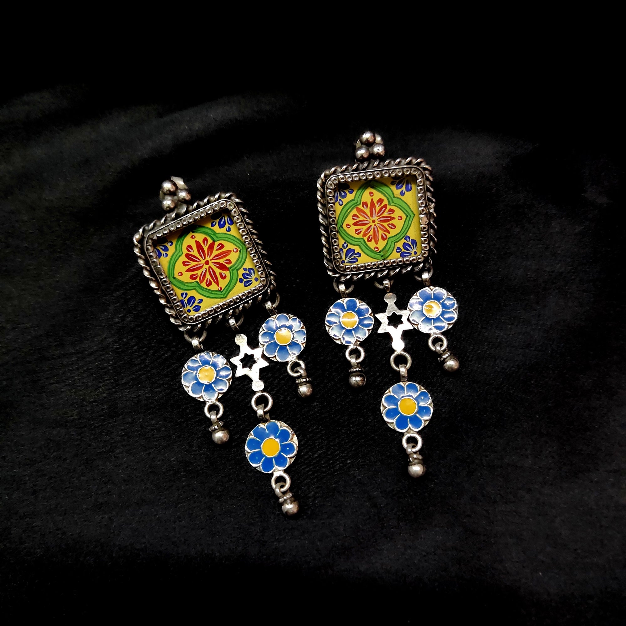 Antique Vintage Style Flower Dangle In Real 925 Silver Earring