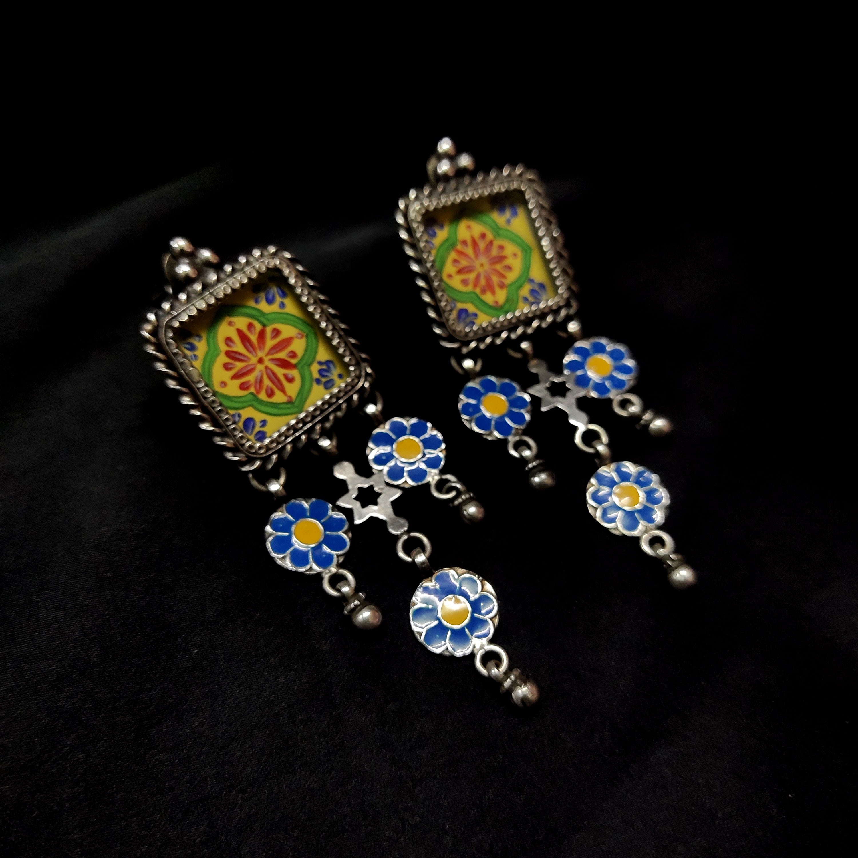 Antique Vintage Style Flower Dangle In Real 925 Silver Earring