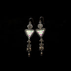 Art Deco Style Triangle Floral Print In Solid 925 Silver Earring