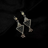 Classy Triangle With Black Checkerboard Print In Solid 925 Silver Earring