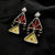 Double Antique Triangle Red & Off white Color In Real 925 Silver Earring