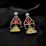 Double Antique Triangle Red & Off white Color In Real 925 Silver Earring