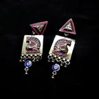 Handmade Triangle Filigree Design With Handmade Peacock 925 Silver Earring