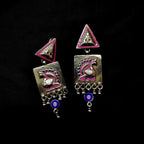 Handmade Triangle Filigree Design With Handmade Peacock 925 Silver Earring