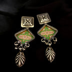 Old Vintage Style Floral Print Leaf Dangle In Solid 925 Silver Earring