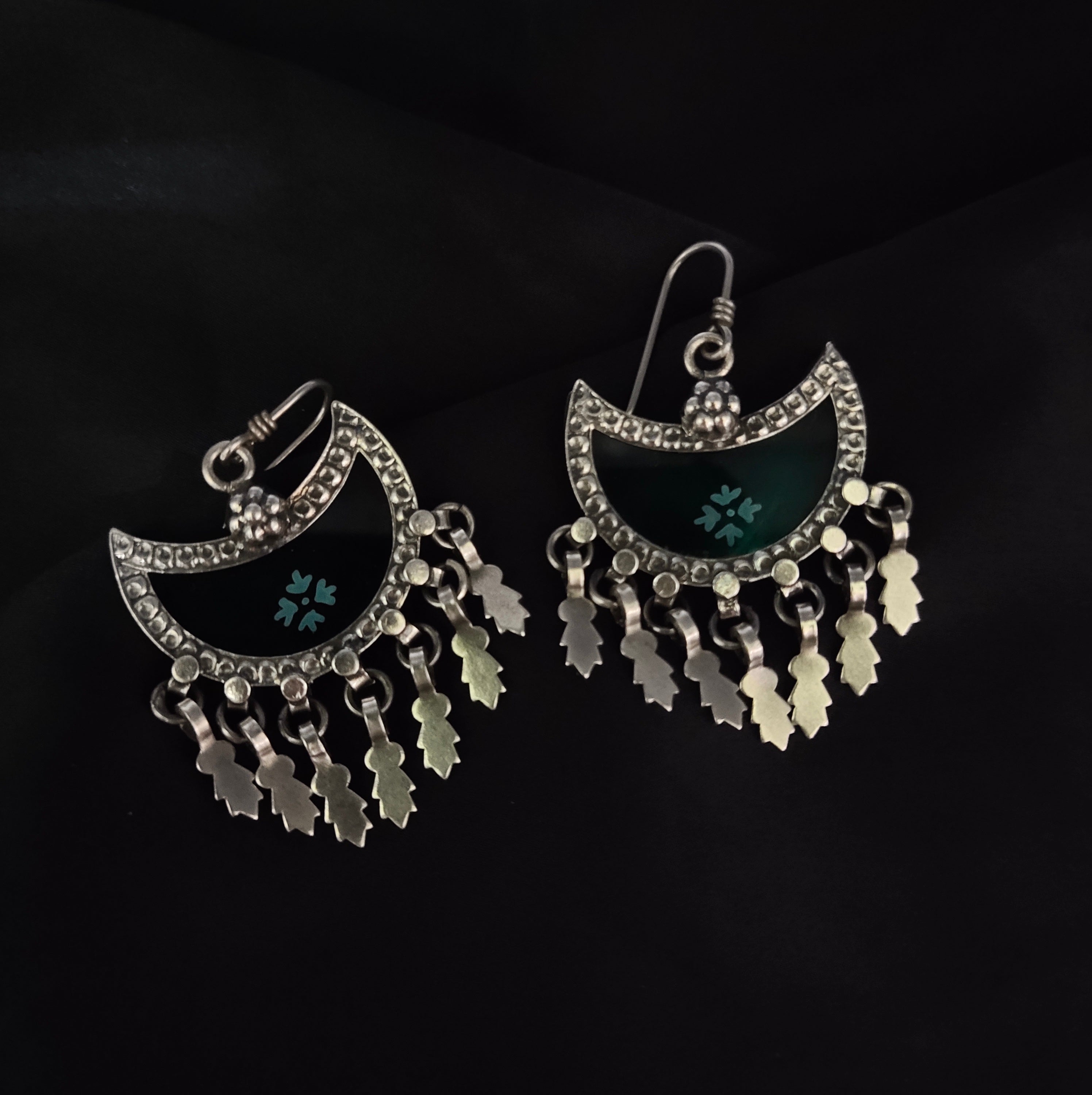 Solid 925 Silver Classy Handmade Half Moon Design Hook Earring