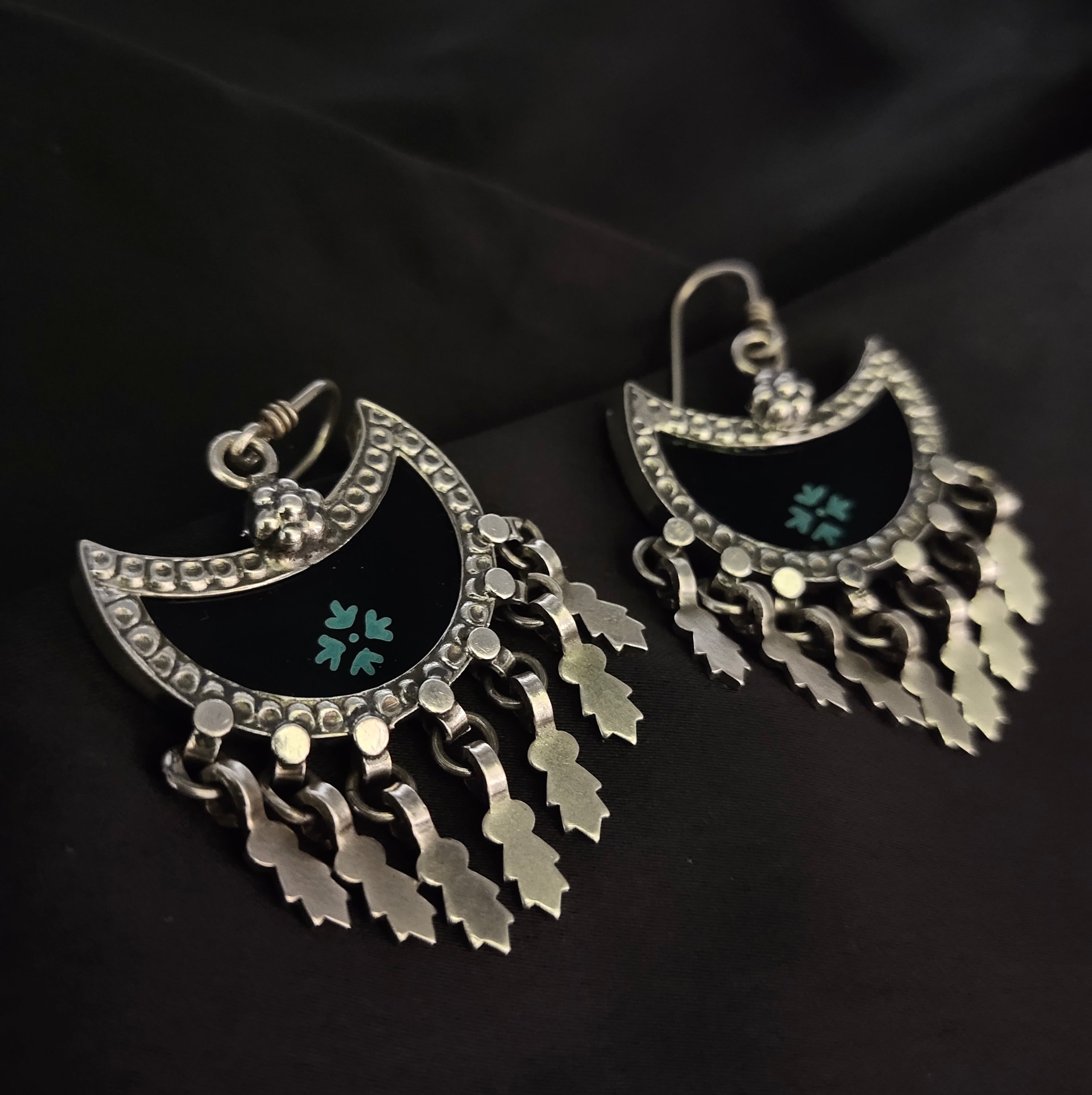 Solid 925 Silver Classy Handmade Half Moon Design Hook Earring