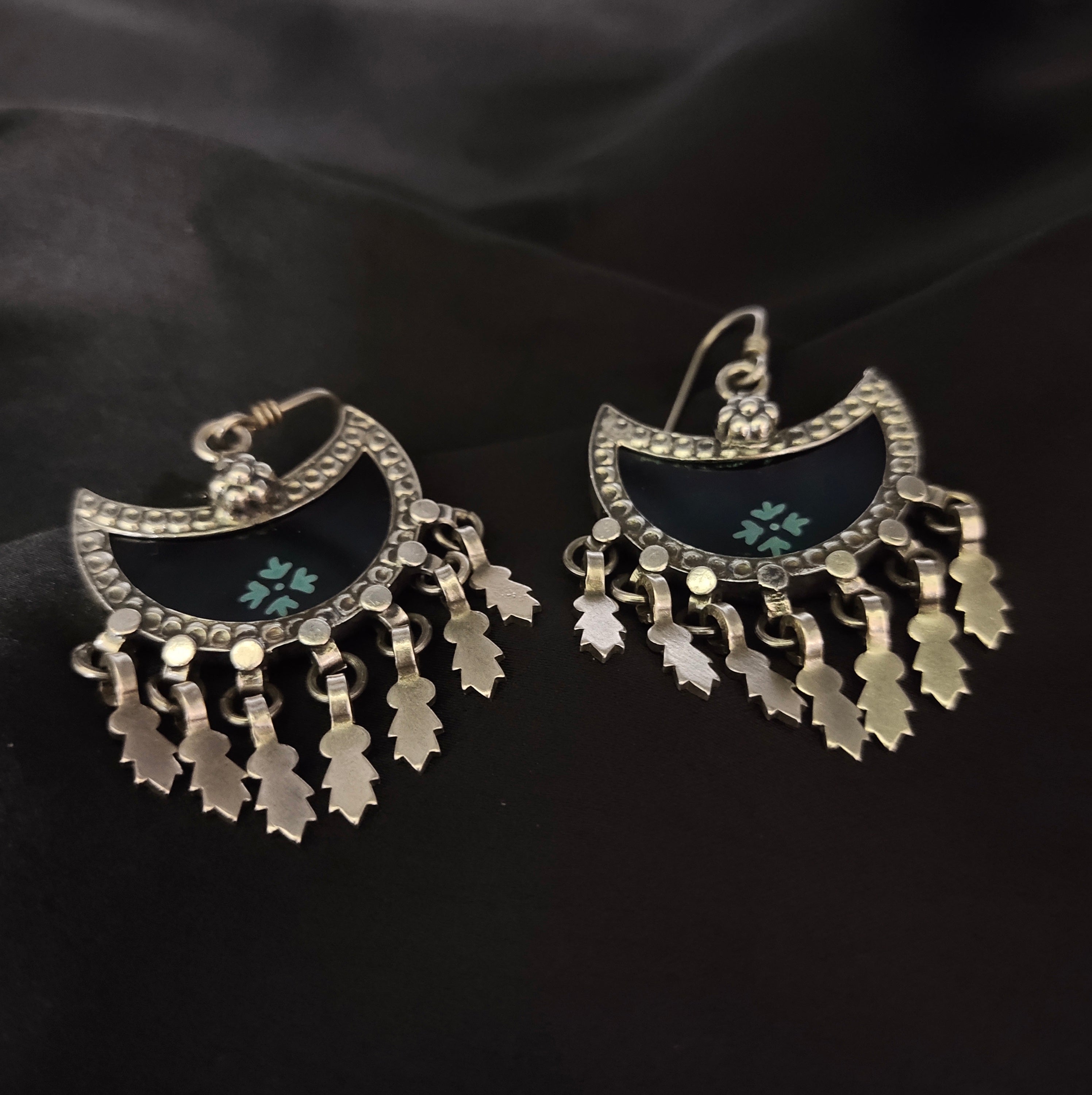 Solid 925 Silver Classy Handmade Half Moon Design Hook Earring