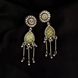 Antique Circle With Pear Shape Dangle Art Deco 925 Silver Earring
