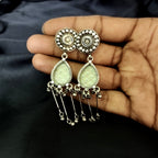 Antique Circle With Pear Shape Dangle Art Deco 925 Silver Earring