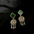 Antique Green Square With Handmade Bird Design Pure 925 Silver Earring