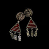 Handmade Antique Red Triangle With Ganpati In Solid 925 Silver Earring