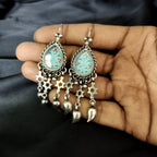 Beautiful Floral Print In Pear Shape With Star Dangle Solid 925 Silver Earring