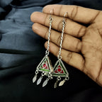 Vintage Twisted Stick With Triangle Dangle Solid 925 Silver Earring