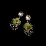 Parrot Green Floral Print With Handmade OM 925 Solid Silver Earring