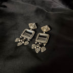 Sparkle Squre Mirror With Lotus Face Leaf Dangle Solid 925 Silver Earring