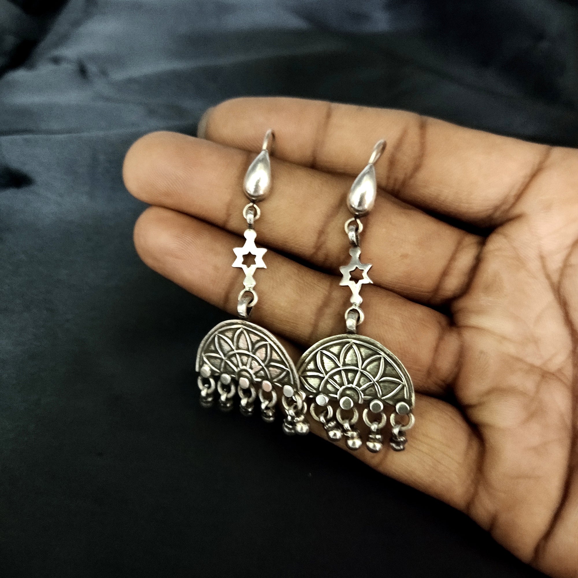 Antique Simple Handmade Ghungroo Solid 925 Silver Hook Earring