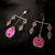Antique Cross Design With Pink Circle & Flower Solid 925 Silver Earring