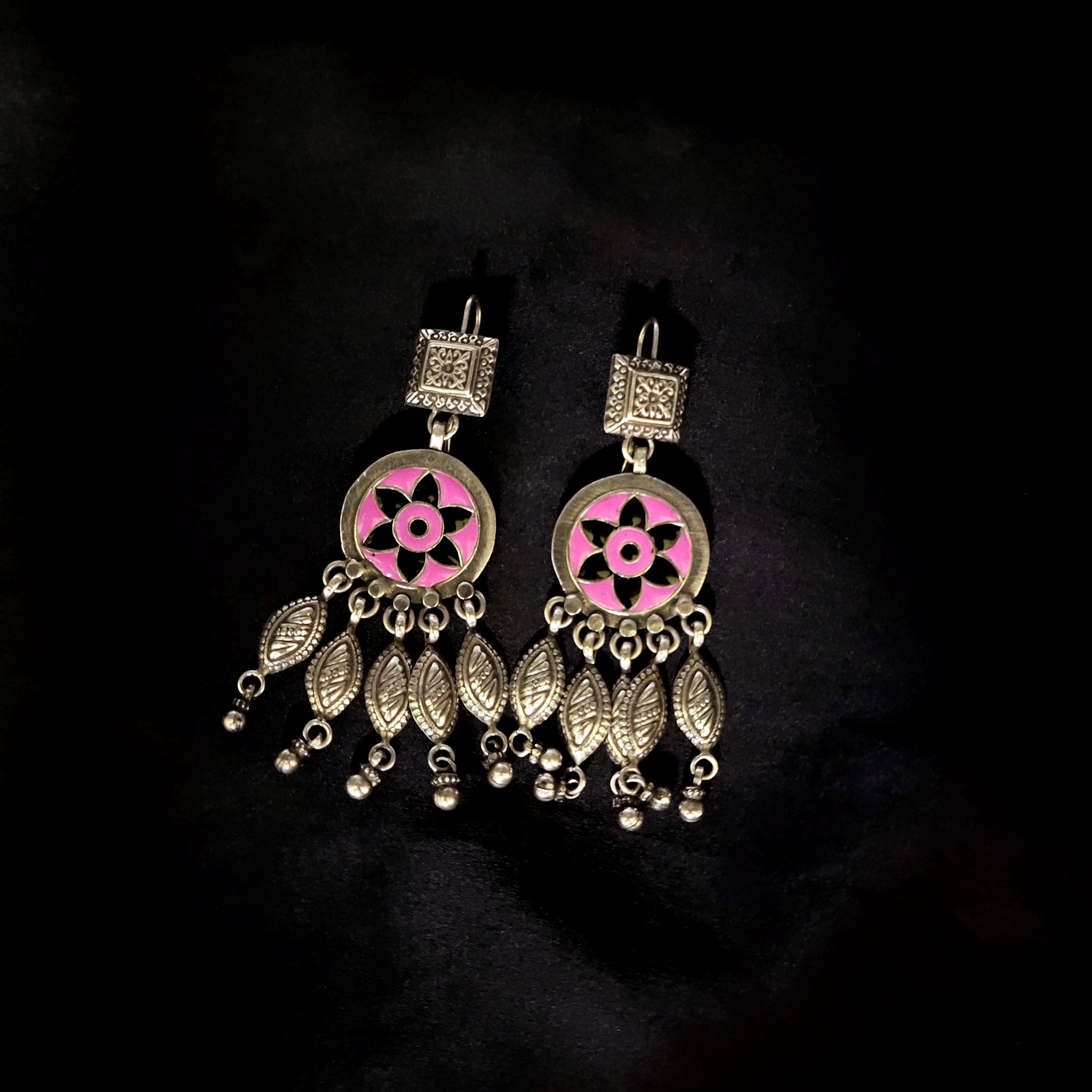 Edwardian Vintage Flower Print Old Style Solid 925 Silver Earring