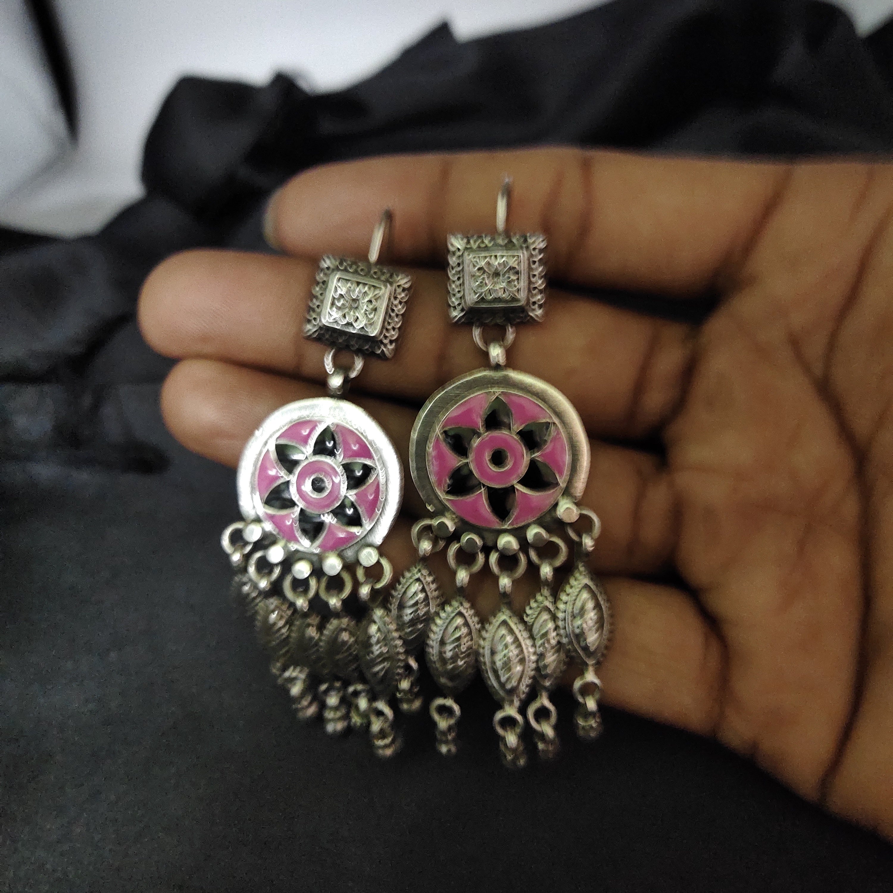 Edwardian Vintage Flower Print Old Style Solid 925 Silver Earring