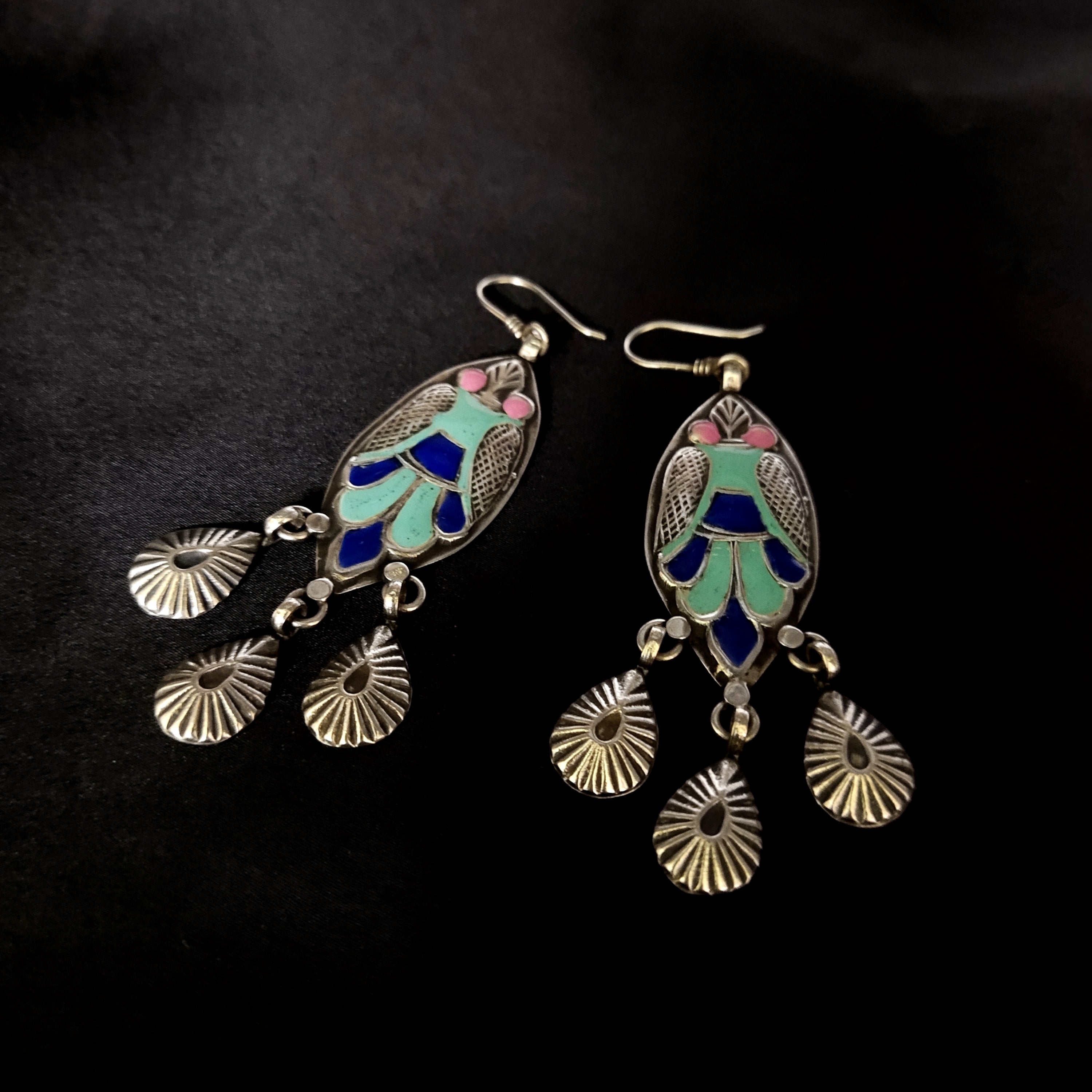 Antique Handmade Insect Design Triple Dangle Solid 925 Silver Earring