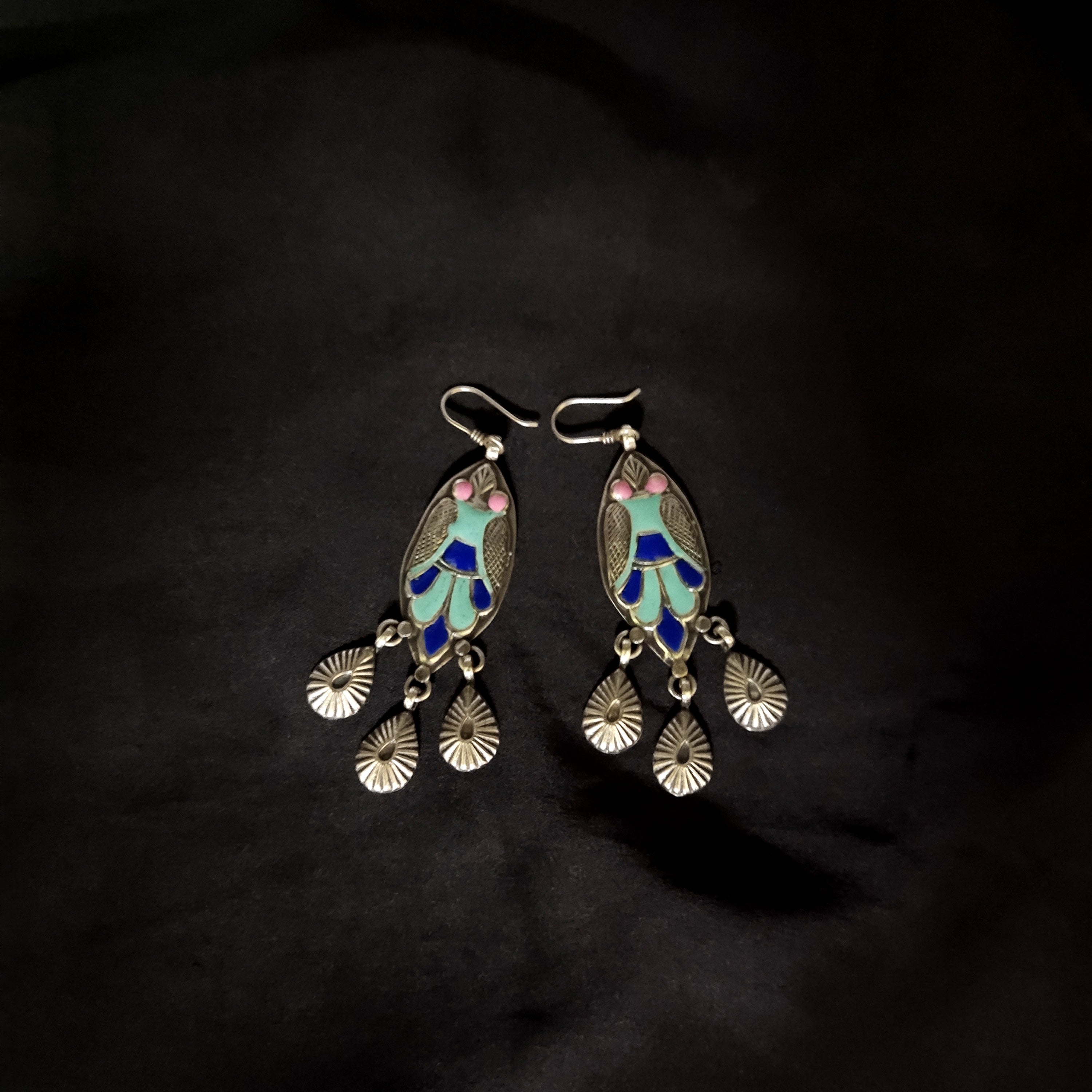 Antique Handmade Insect Design Triple Dangle Solid 925 Silver Earring