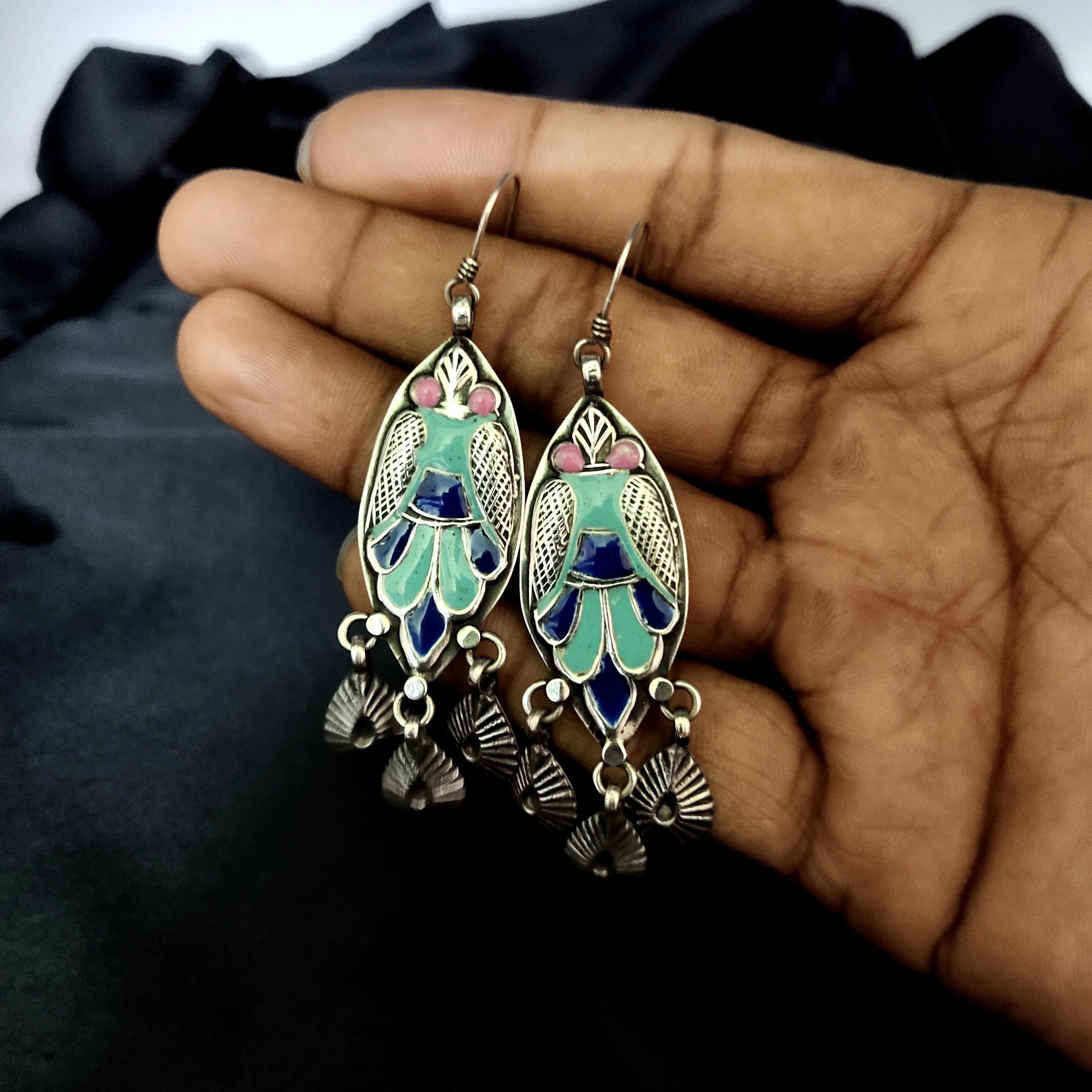 Antique Handmade Insect Design Triple Dangle Solid 925 Silver Earring