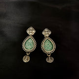 Vintage Filigree Design Green Pear Shape Solid 925 Silver Earring