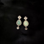 Vintage Filigree Design Green Pear Shape Solid 925 Silver Earring