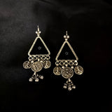 Solid Triangle With Triple Old Devi Maa Print Pure 925 Silver Earring