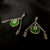 Antique V Shape With Green Circle Classt Hook Earring In Solid 925 Silver