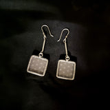 Simple Square Antique Printed Dangle Solid 925 Silver Earring