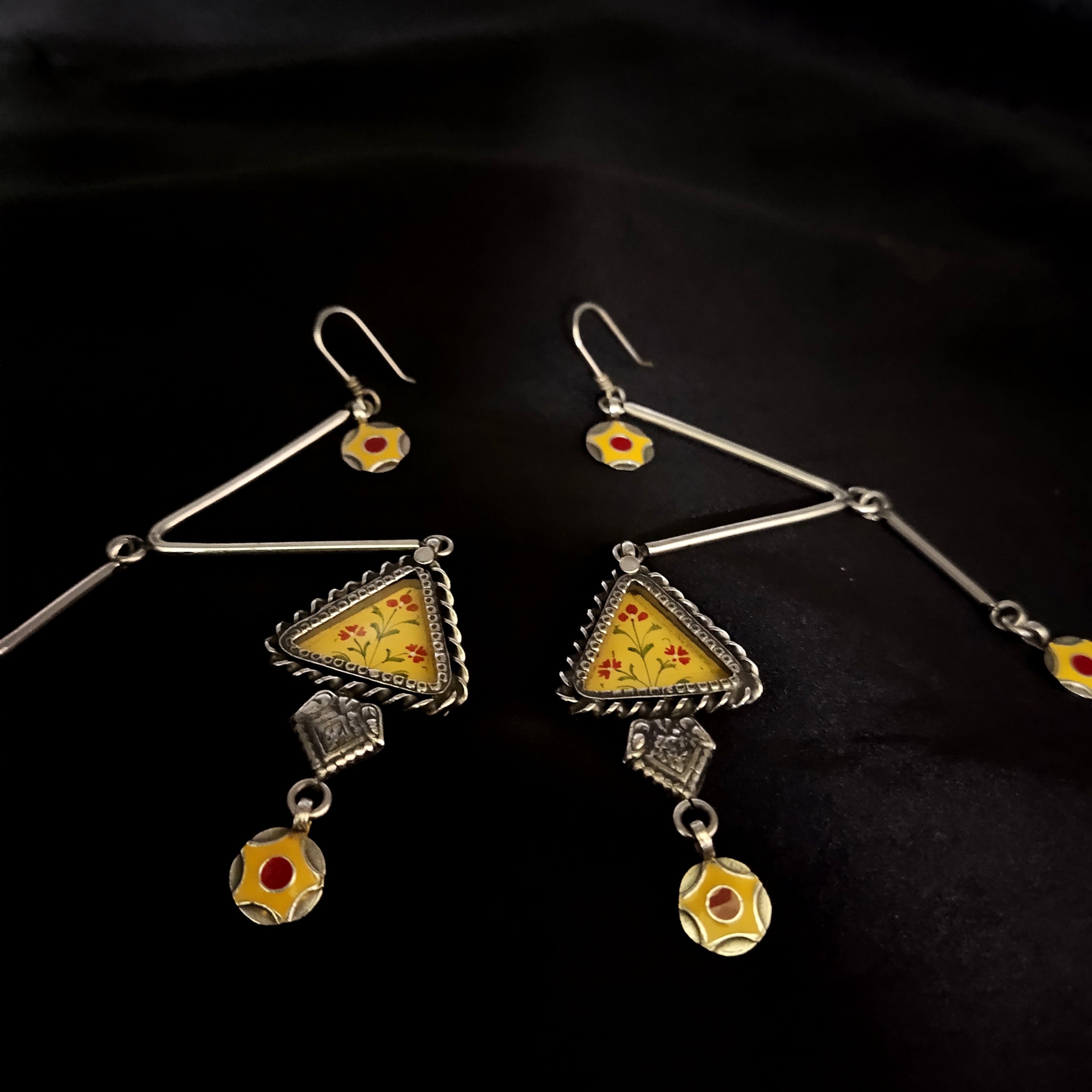 Geometric Antique Design Yellow Triangle Solid 925 Silver Earring