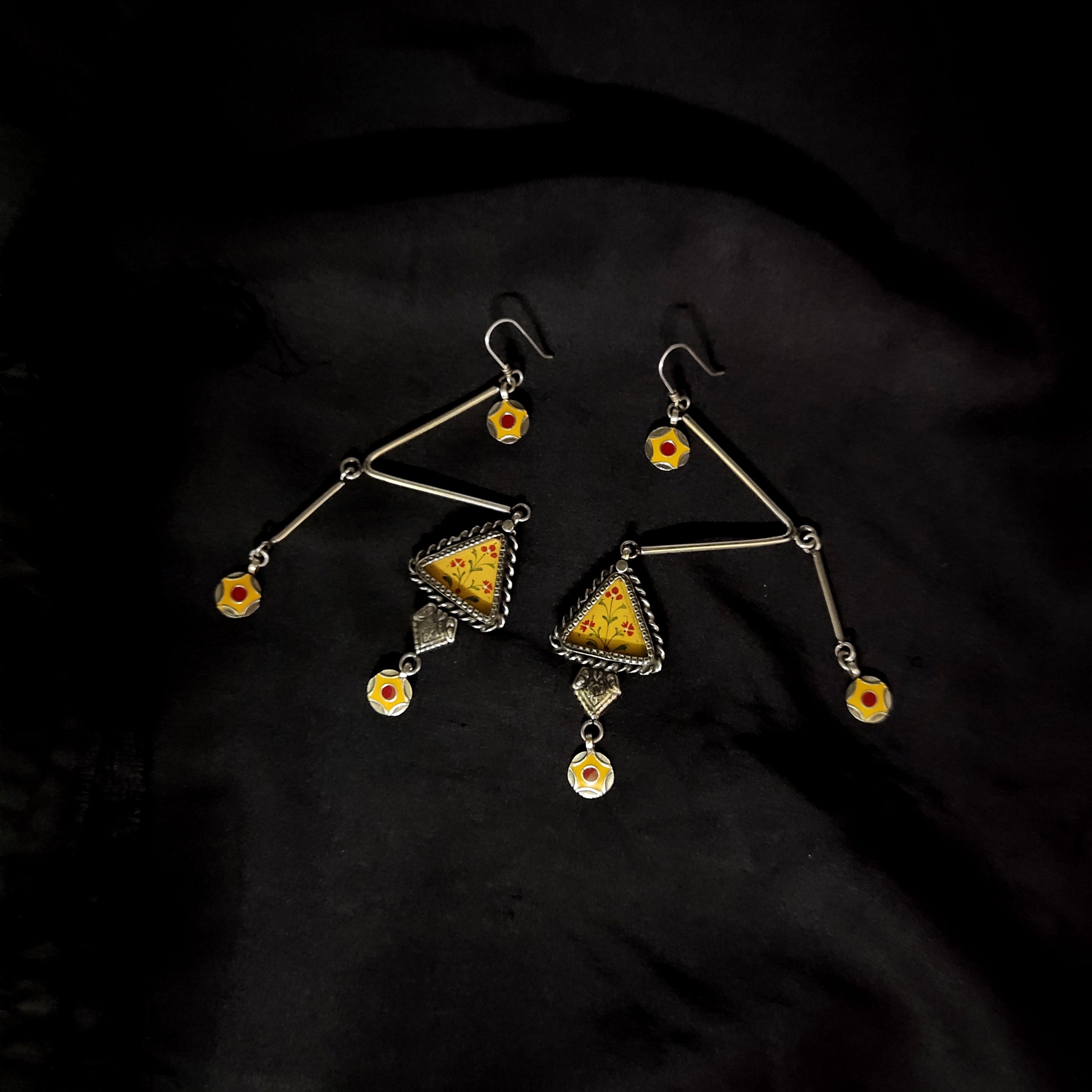 Geometric Antique Design Yellow Triangle Solid 925 Silver Earring