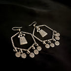 Antique Handmade Hexagon Design Flower Dangle Solid 925 Silver Earring