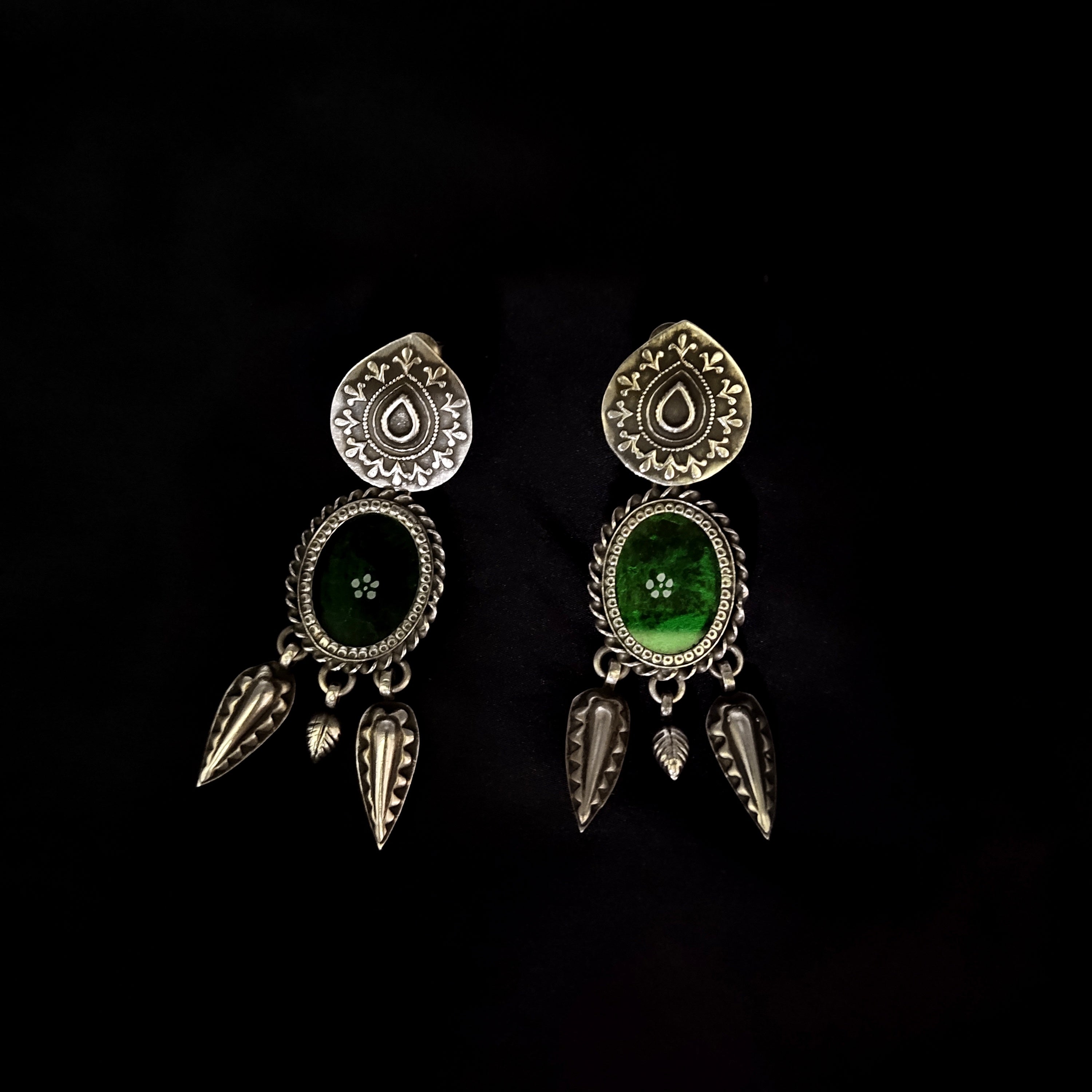 Fully Antique Handmade Design Pear & Oval Shape Vintage Style 925 Silver Earring