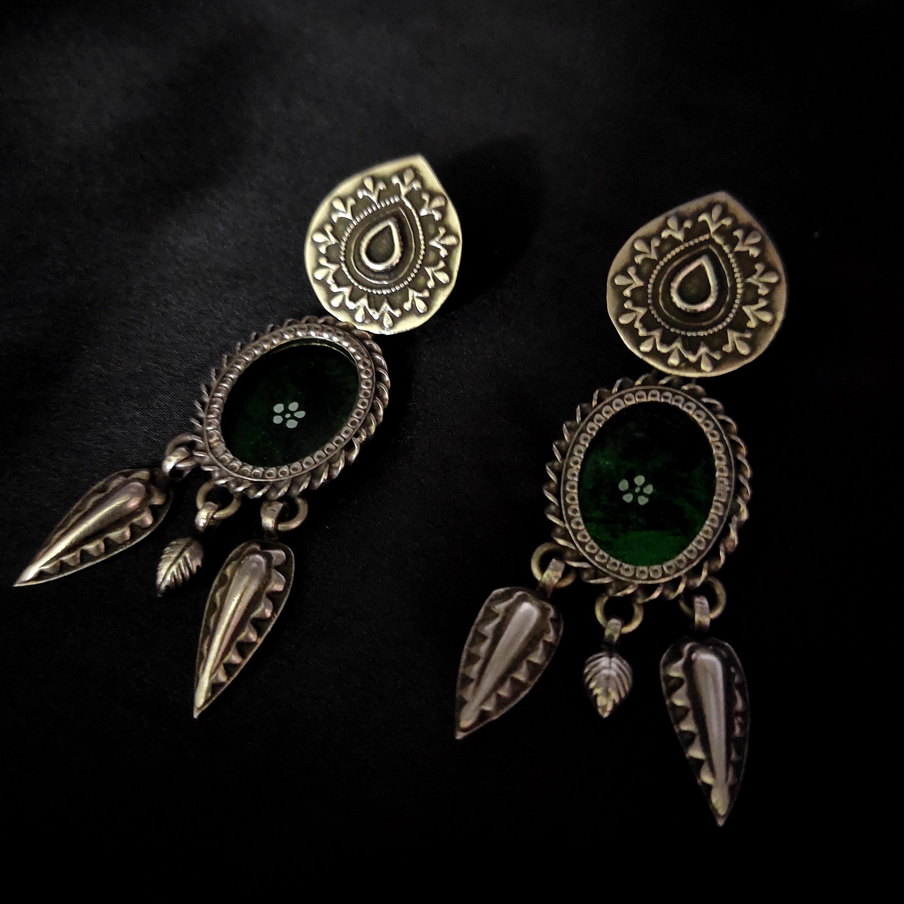 Fully Antique Handmade Design Pear & Oval Shape Vintage Style 925 Silver Earring