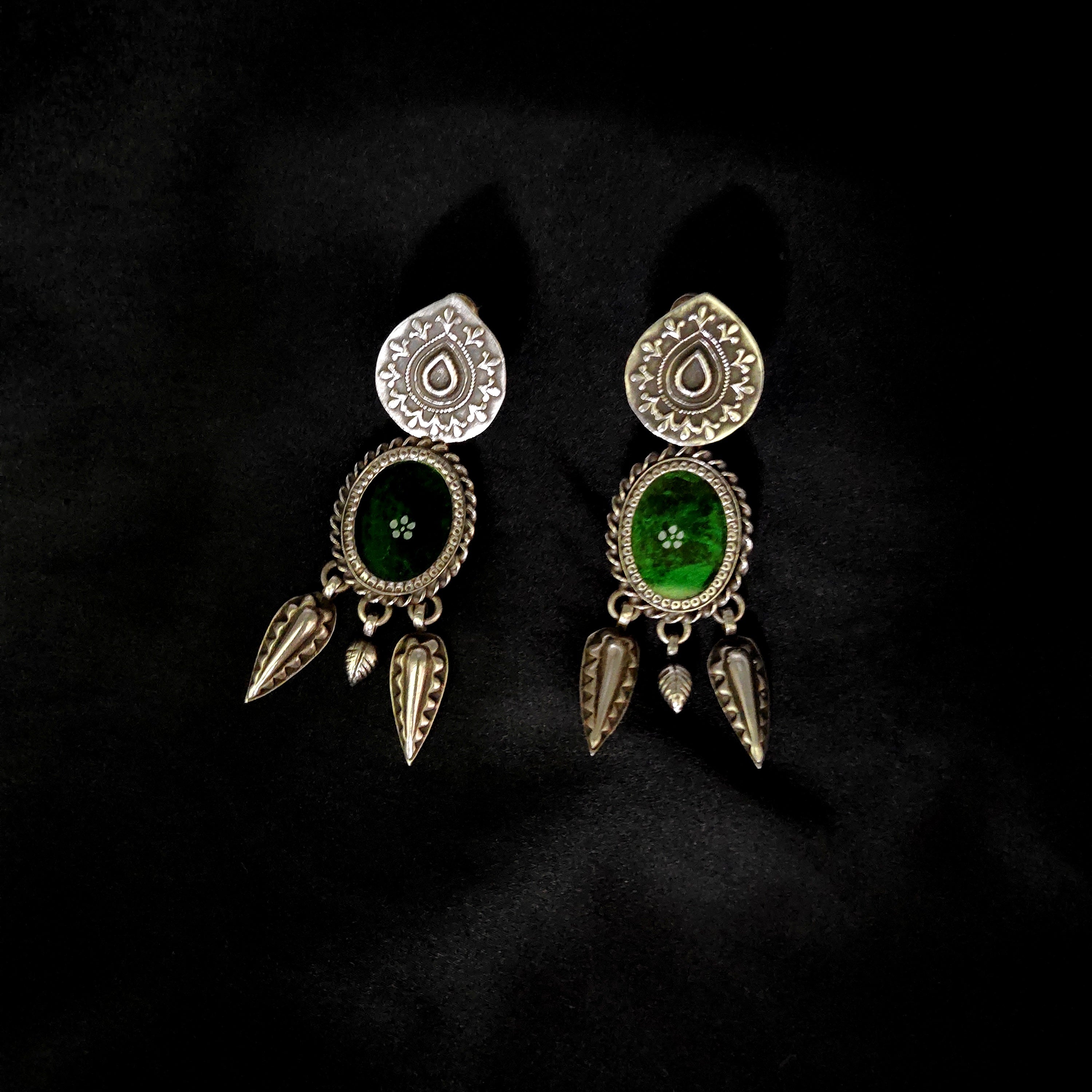 Fully Antique Handmade Design Pear & Oval Shape Vintage Style 925 Silver Earring