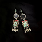 Handcrafted Vintage Style Shiny Mirror With Double Peacock 925 Silver Earring