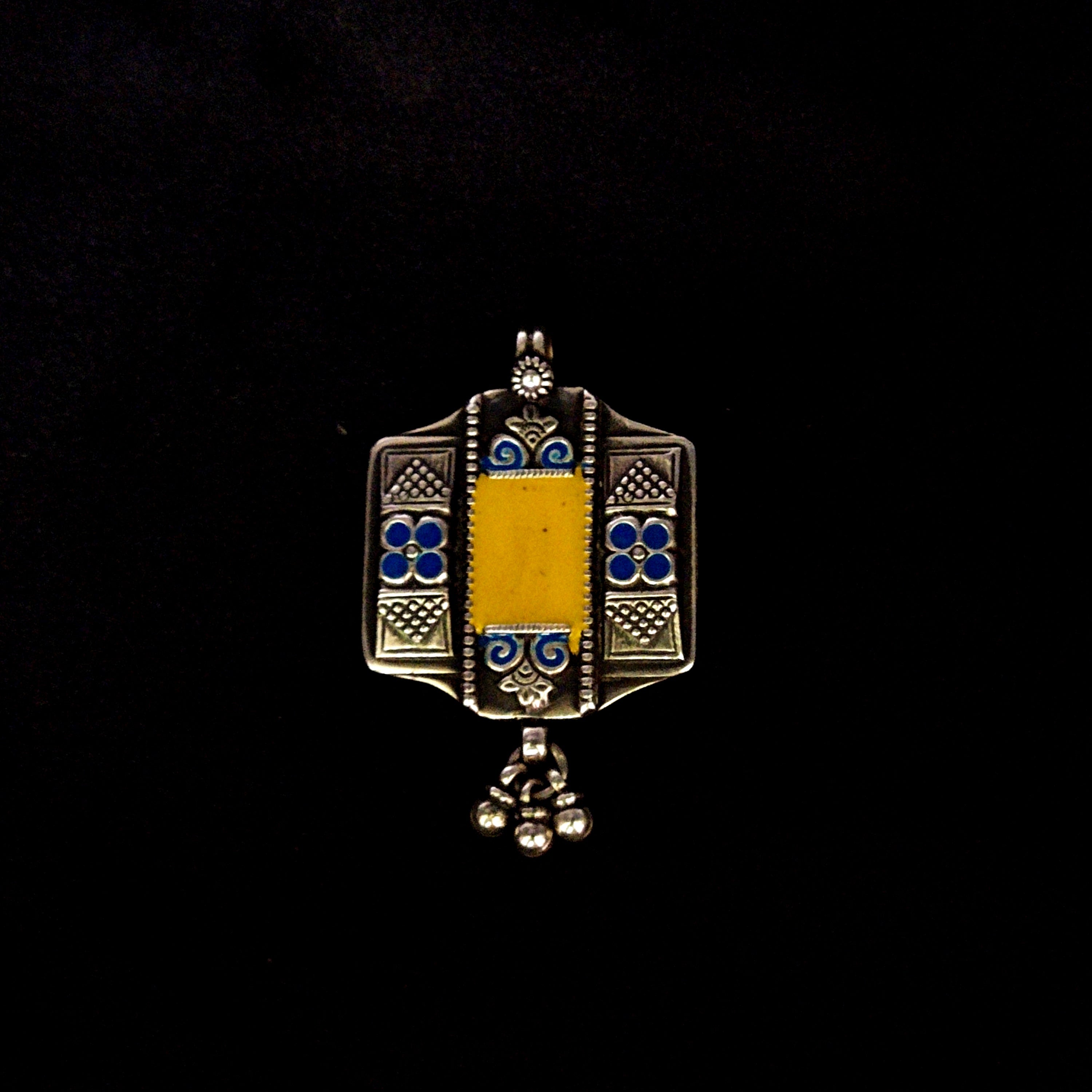 Antique Traiditional Yellow Blue Classic Solid 925 Silver Pendant